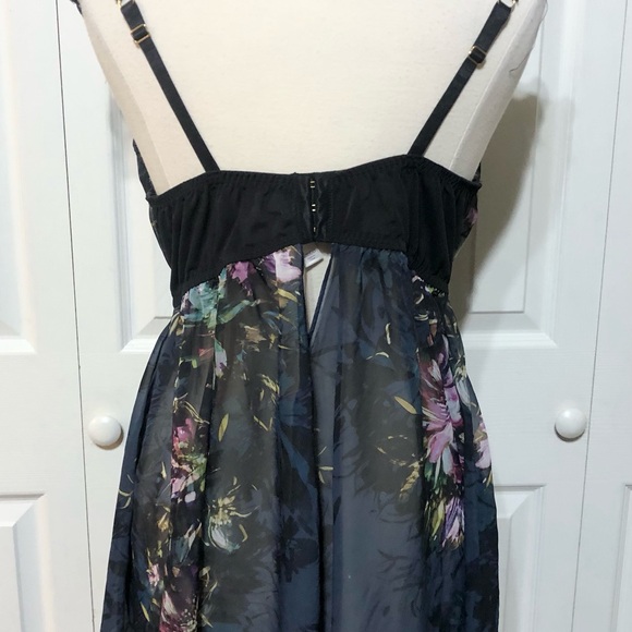 Cacique Ladies Plus Nighty Sheer Dark Floral Chemise With Black Lace Bra 42 DDD - Picture 2 of 10